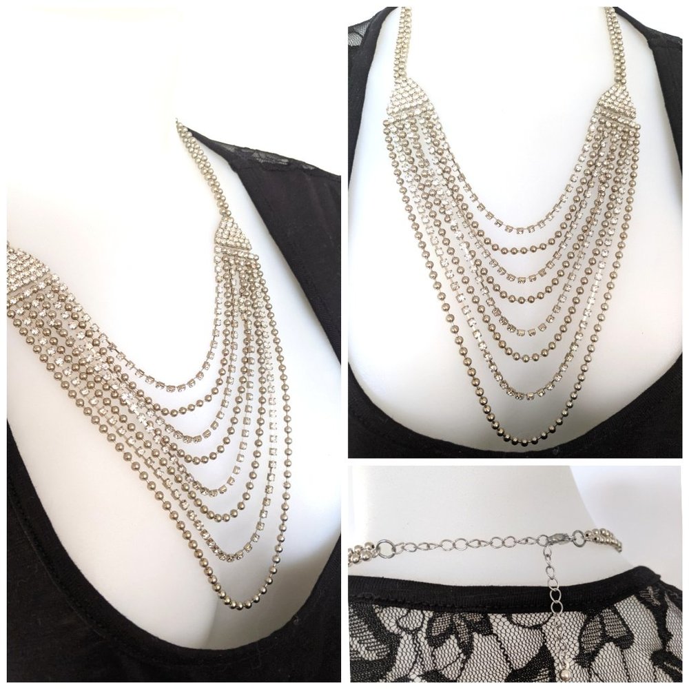 NWOT Chic Silver Gold Chain Necklace W/ Rhinstones